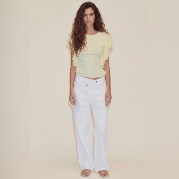 ZARA Ruffled Sleeve T-Shirt - Picture 1 of 7